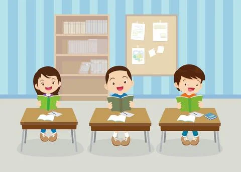 Students and teacher in classroom Stock Illustration