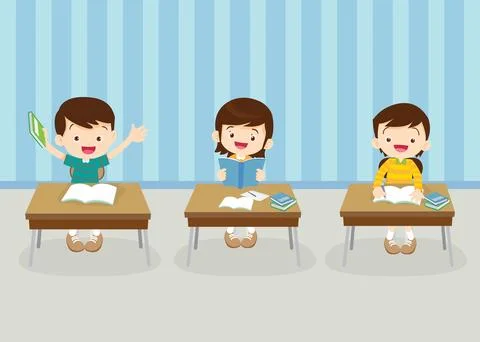 Students and teacher in classroom Stock Illustration