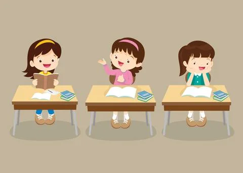Students and teacher in classroom Stock Illustration