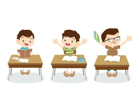 Students and teacher in classroom Stock Illustration