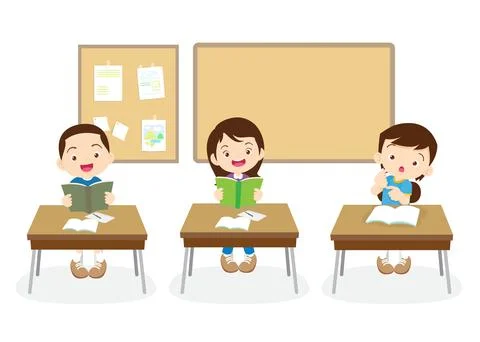 Students and teacher in classroom Stock Illustration