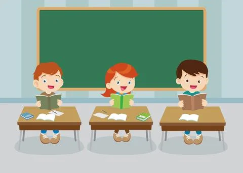 Students and teacher in classroom Stock Illustration