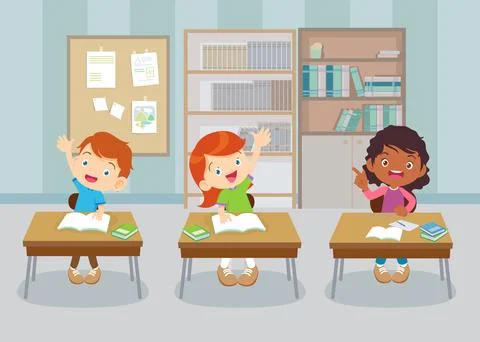 Students and teacher in classroom Stock Illustration
