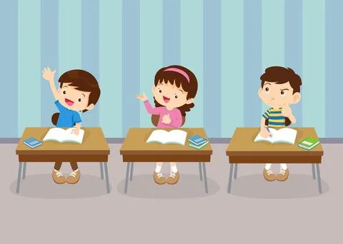 Students and teacher in classroom Stock Illustration