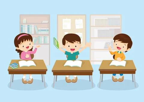 Students and teacher in classroom Stock Illustration