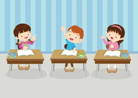 Students and teacher in classroom Stock Illustration