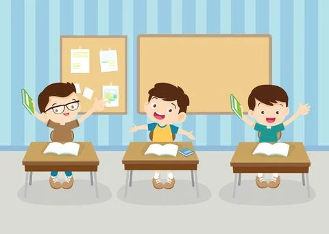 Students and teacher in classroom Stock Illustration