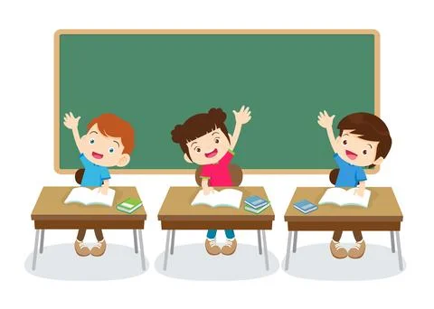 Students and teacher in classroom Stock Illustration