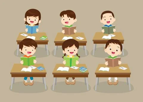 Students and teacher in classroom Stock Illustration