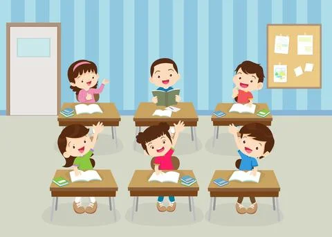 Students and teacher in classroom Stock Illustration