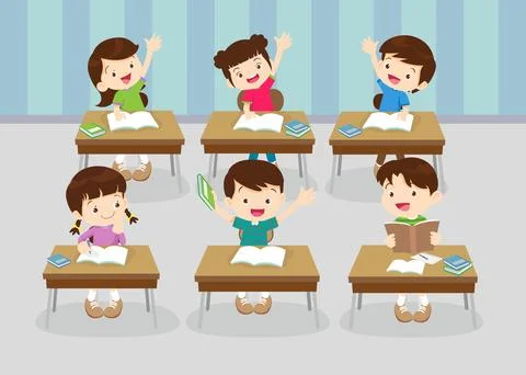 Students and teacher in classroom Stock Illustration