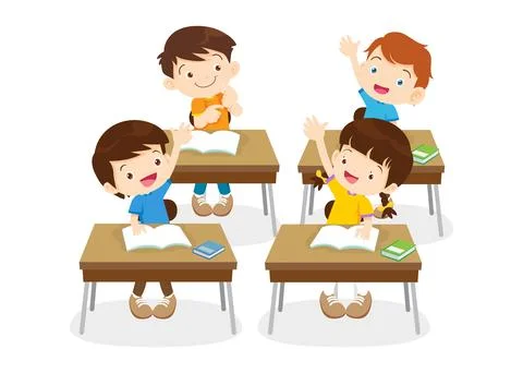 Students and teacher in classroom Stock Illustration