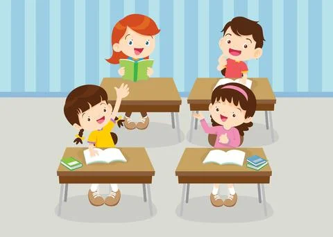 Students and teacher in classroom Illustrazione stock