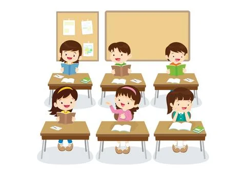 Students and teacher in classroom Stock Illustration