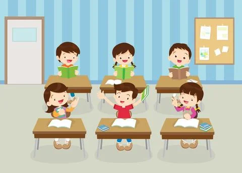 Students and teacher in classroom Stock Illustration