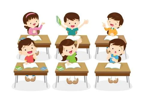 Students and teacher in classroom Stock Illustration