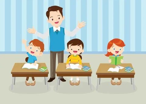 Students and teacher in classroom Stock Illustration