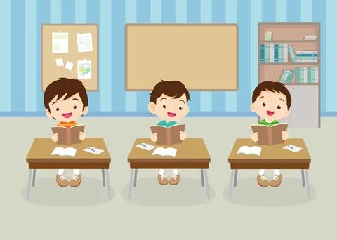 Students and teacher in classroom Stock Illustration