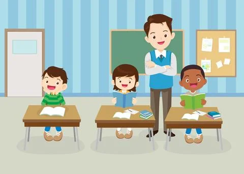 Students and teacher in classroom Illustrazione stock