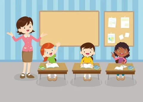 Students and teacher in classroom Stock Illustration