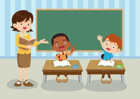 Students and teacher in classroom Stock Illustration