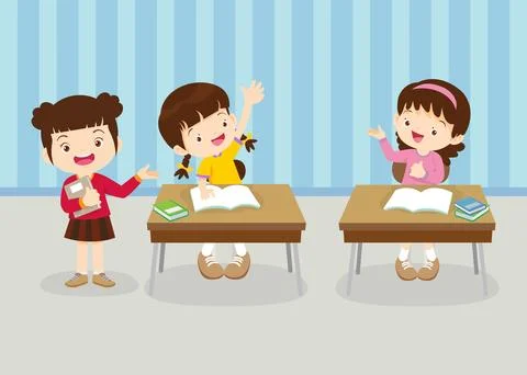 Students and teacher in classroom Stock Illustration