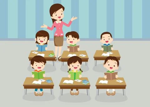 Students and teacher in classroom Illustrazione stock