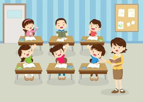 Students and teacher in classroom Stock Illustration