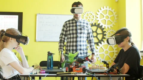 Students and teacher using VR goggles in classroom Stock Footage 140756546