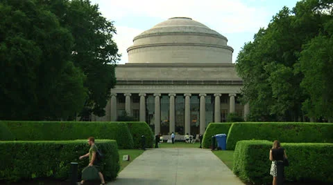 Students and turists in front of MIT Building in Boston, MA Stock Footage