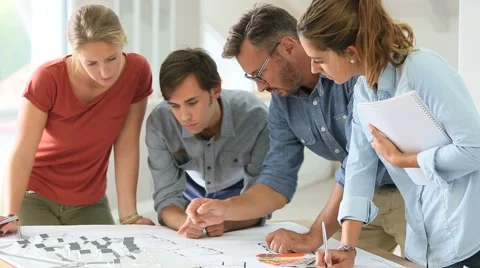 Students in architecture working on project with teacher Video stock 56331436