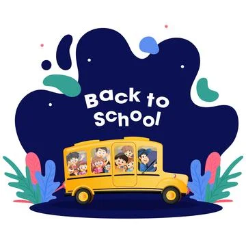 Students are going to school by bus, back to school poster design. Stock Illustration