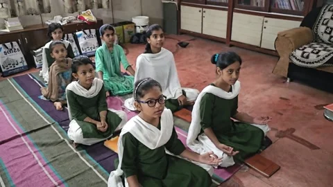 Students are studying Veda lesson sitting in knowledge Stock Footage 280892557