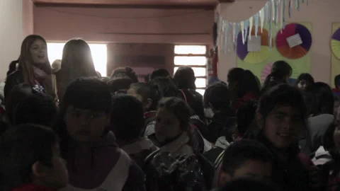 Students Assembling In Line During Morning Entrance In Elementary School Stock Footage 344415561