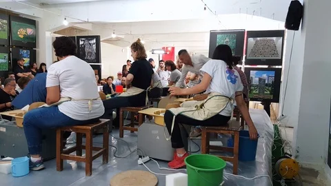 Students attending to the pottery contest at the 12th International Eskisehir Stock Footage 104076210