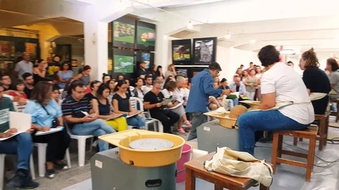 Students attending to the pottery contest at the 12th International Eskisehir Stock Footage 104076261