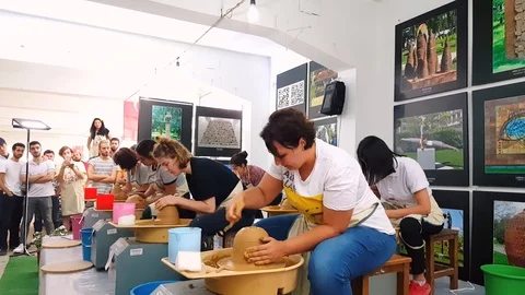 Students attending to the pottery contest at the 12th International Eskisehir Stock Footage 104076272