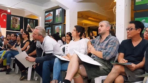 Students attending to the pottery contest at the 12th International Eskisehir Stock Footage 104076521