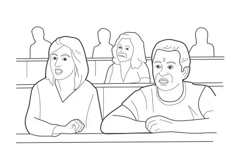 Students in the audience at a lecture do not understand Illustration