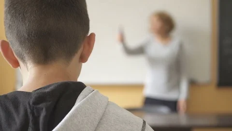 Students from behind listen to his teacher Stock Footage