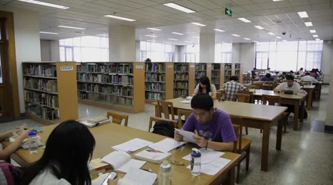 Students in Beijing University Library ,  Beijing, china Stock Footage 37114036