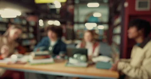 Students, blur and friends with study in library for exam preparation Stock Footage 310499306