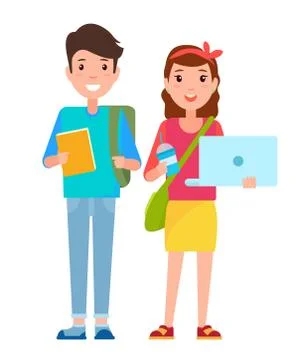 Students with Book and Laptop Vector Illustration イラスト素材