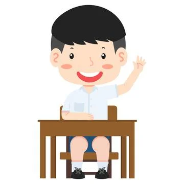 Students boy  Raising Hand in classroom Stock Illustration