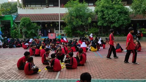 Students on the breakbreak in a school yard Stock Footage 259466182
