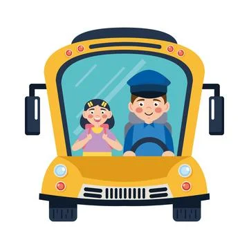 Students bus and driver Stock Illustration
