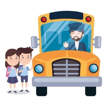 Students bus and driver Stock Illustration