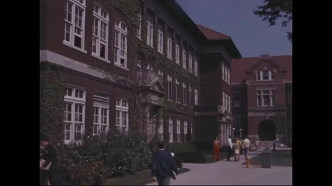 Students in the campus of Purdue University - 1969 Stock Footage 104332501