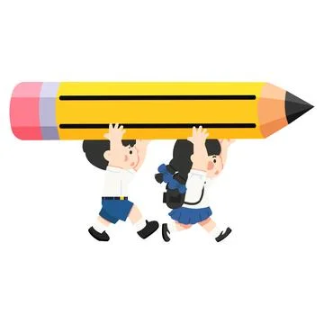Students carrying giant pencil for back to school education concept Stock Illustration