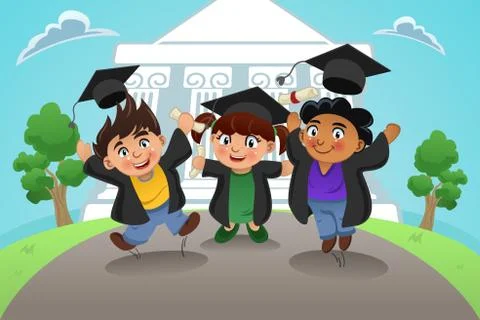 Students Celebrating Graduation Stock Illustration